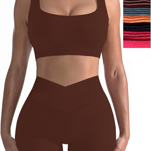 Workout Sets for Women Two Piece Sexy Summer Sports Bra and Crossover Shorts Mat - Picture 1 of 6